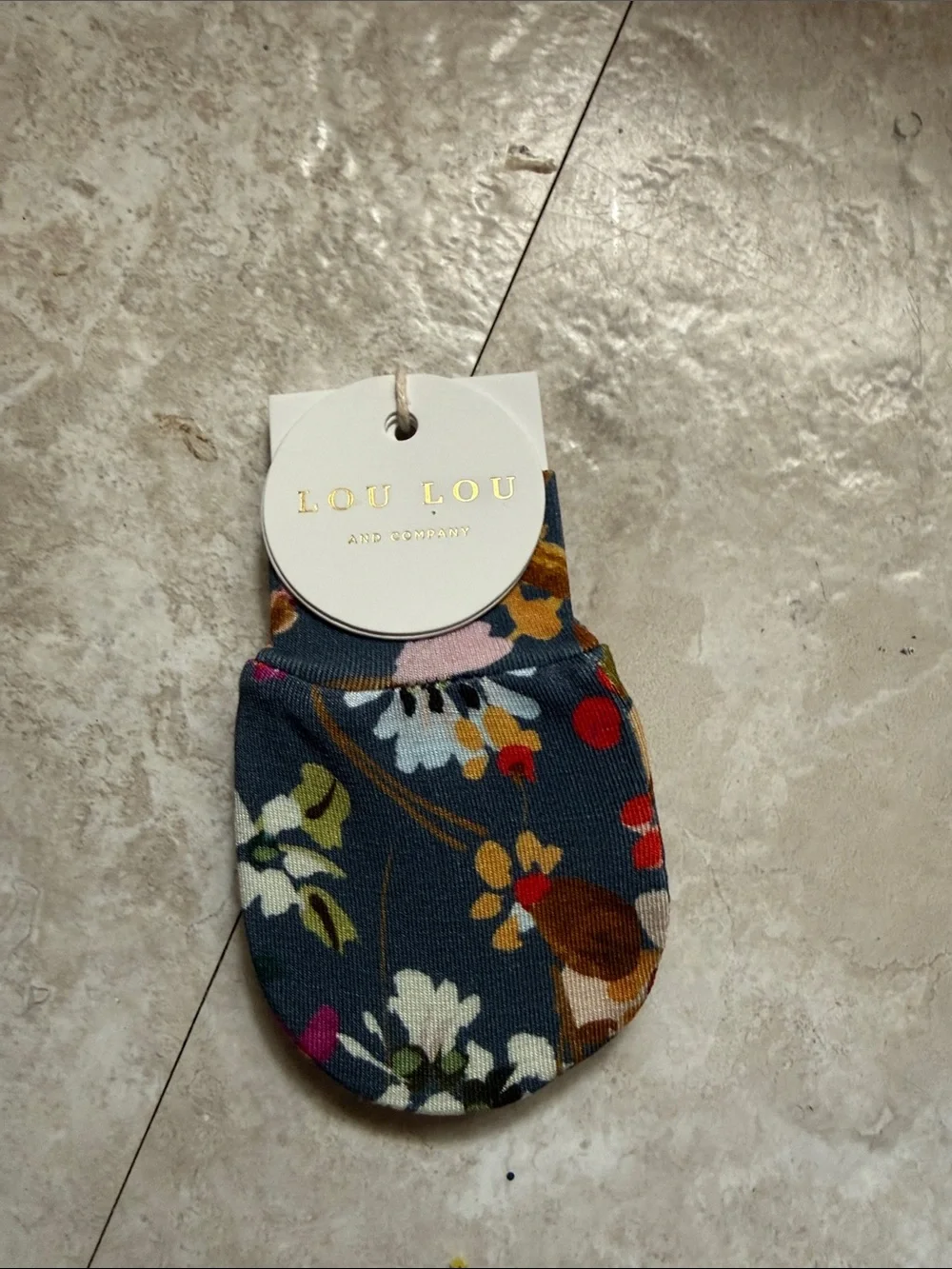 Lou Lou & Company Navy Floral Baby Mittens with Multicolor Print